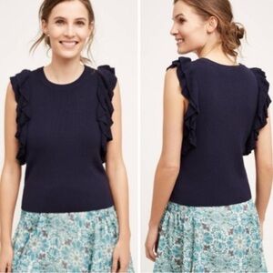 ANTHROPOLOGIE Ruffle Knit Sweater Sleeveless Tank Top